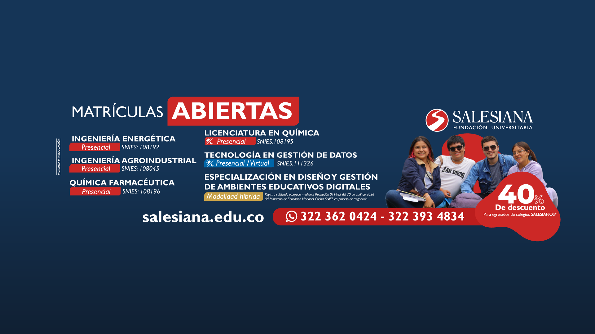 Matrículas abiertas en la Fundación Universitaria Salesiana
